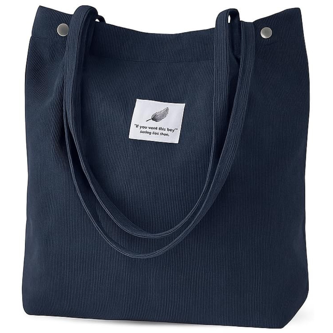 Lyrovo Women Corduroy Shoulder Tote Bag for Work Beach Travel and Shopping Grocery (NAVY BLUE)