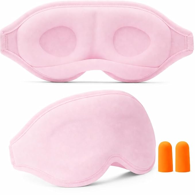 Lyrovo 3D Contoured Eye Mask for Sleeping Men & Women | Soft Adjustable Sleep Mask for Eyes | Comfortable Eye Cover for Sleep, Travel & Meditation | Black Eye Sleeping Mask for Deep Rest (Pink)